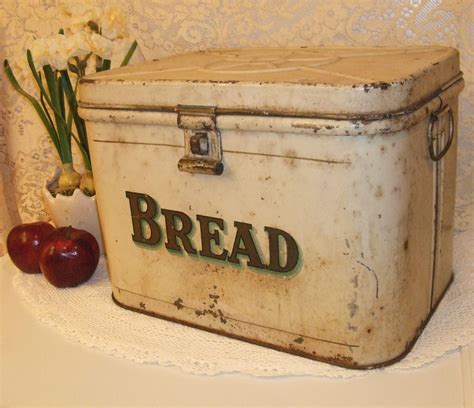 antique metal bread box with bread written on the front|vintage stainless steel bread box.